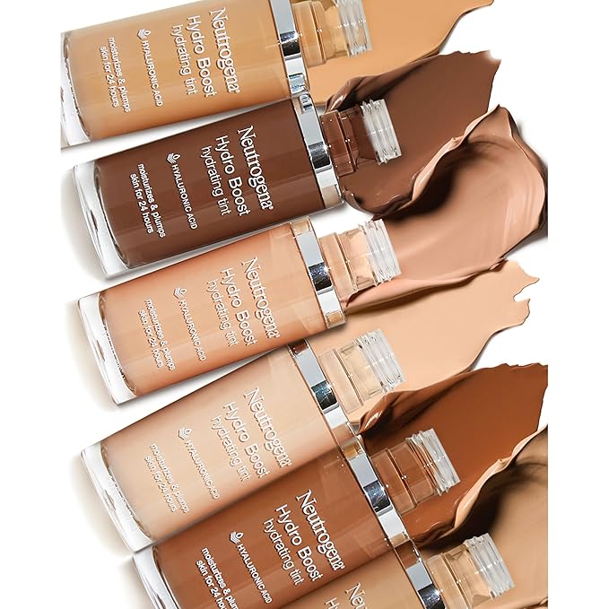 Neutrogena Hydro Boost Hydrating Tint Foundation Makeup for Dry Skin, with Hyaluronic Acid, Lightweight Oil-Free Water Gel, Non-Comedogenic, 105 Caramel Color 1.0 fl. oz