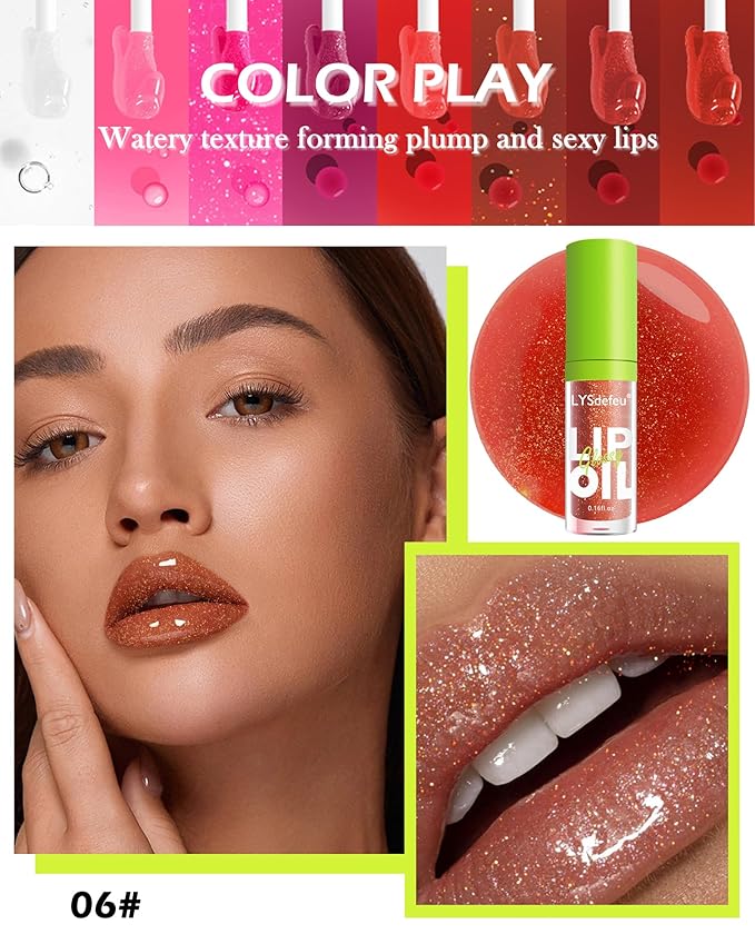 Lip Oil Lip Glaze-1Pcs Hydrating Red Lip Glow Oil,Shiny Transparent Tint Lip Gloss Plumping,Long Lasting Non-sticky Clear Glow Reviver Lip Care,Christmas Oil Makeup Gift for Women Girl-06#