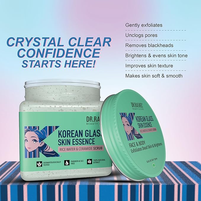 DR.RASHEL Korean Face & Body Scrub With Rice Water & Ceramide For Glass skin Deep Cleansing Exfoliation Skin For Glowing Skin 380 ml / 12.84 Fl Oz