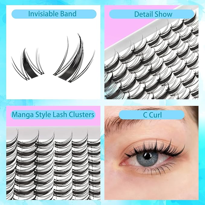 Fairy Manga Lash Clusters 10-14mm C Curl Spike Eyelash Clusters Lashes Extension Fairy Lash Clusters Lashes Cluster with Invisiable Band (Fairy)
