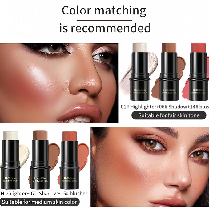 MAEPEOR Cream Blush Stick 15 Colors Lightweight Blendable Contour Highlighter Blush Stick Long Lasting Waterproof Blusher Pen (Contour 07)