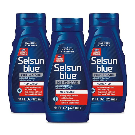 Selsun Blue Medicated Anti-dandruff Shampoo with Menthol, 11 fl. oz., Maximum Strength, Selenium Sulfide 1% (Pack of 3)