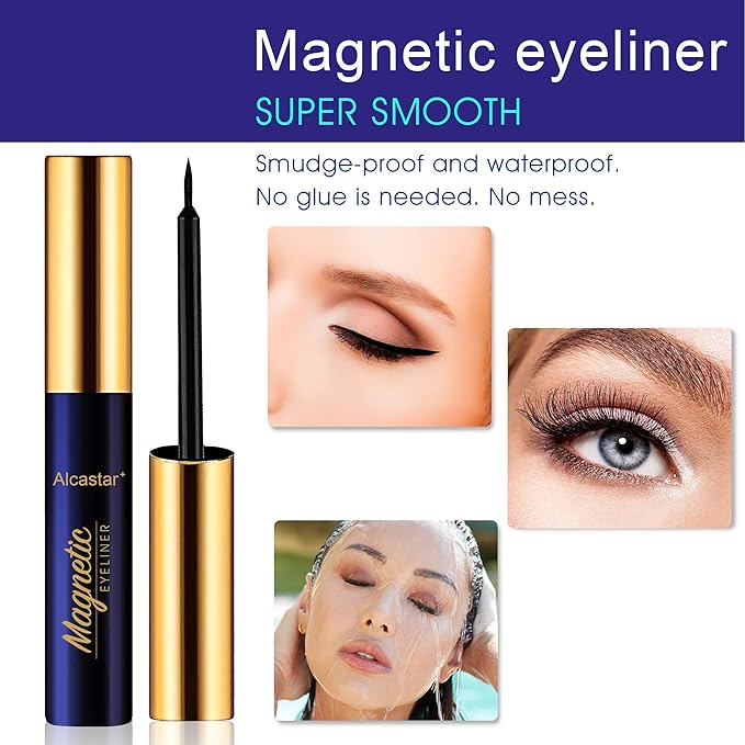 Alcastar Magnetic Eyelashes and Eyeliner Kit,Magnetic Lashes Natural Looking with Eyeliner,Eyelash With Applicator,Waterproof, Long Lasting,Cruelty Free (A+AC13-A5)