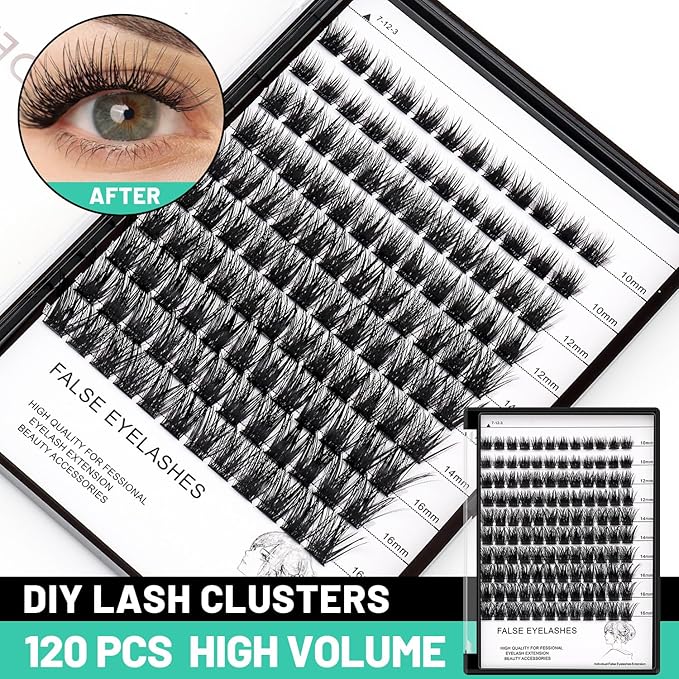 Bodermincer 120 Clusters 10mm+12mm/12mm+14mm/14mm+16mm Mixed Wide Cluster False Eyelash Individual Cluster EyeLashes Grafting Fake False Eyelashes Eyelash Extension (Black 10-12-14-16mm Mixed)
