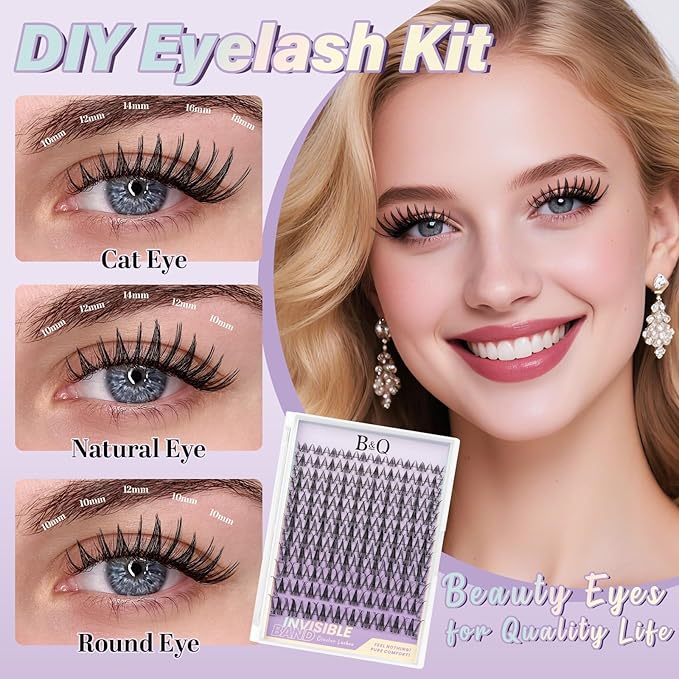 B&Q Snow Lotus Lash Clusters Invisible Band False Eyelashes Clusters Natural Cluster Eyelash Extensions Comfortable Individual Lashes Extension DIY Soft Eyelash Clusters （Snow Lotus-MIX8-18mm）