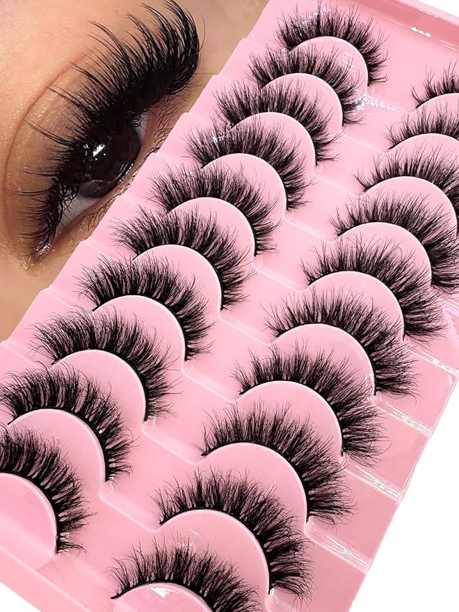 HBZGTLAD New 10 Pairs 3D Mink Lashes False Eyelashes Handmade Wispy Fluffy Long Lashes Natural Eye Makeup Tools Eye Lashes (9-6)