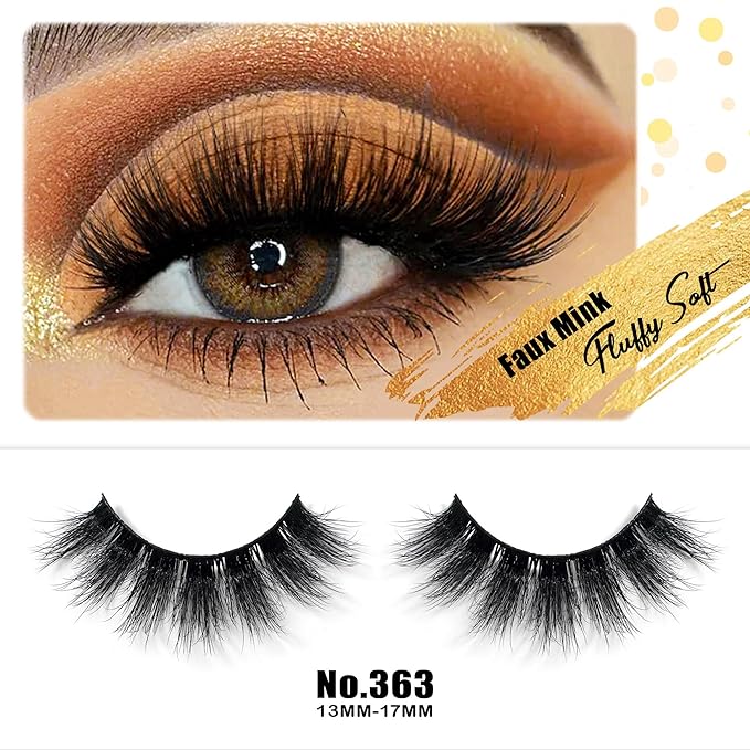 False Eyelashes 5D Fluffy Thick Dramatic Soft Faux Mink Lashes Volume Long Natural Wispy Reusable Makeup Fake Eye Lashes Pack 7 Pairs Happy Heartbeat(No.363)