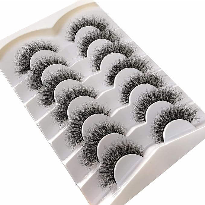 Pooplunch False Eyelashes Cat Eye Wispy Fairy Lashes Natural Volume Short Faux Mink Fake Eye Lash Strips 7 Pairs Pack