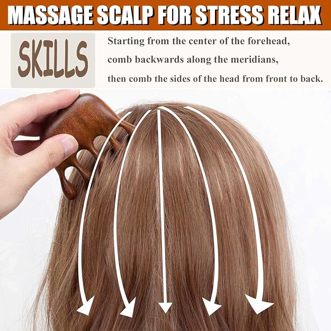 Wooden Scalp Massager for Scalp Gua sha, Massage Comb, Wooden Head Massager - Sandalwood