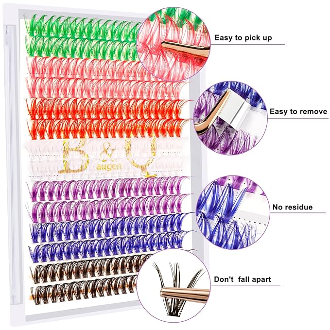 B&Q Lash Clusters Colored DIY Eyelash Extensions 280 Clusters Lashes 40D-D-16mm 7 Color Mix Volume Eyelash Clusters Wispy Individual Cluster DIY at Home(7MIX,40D-D-16mm)
