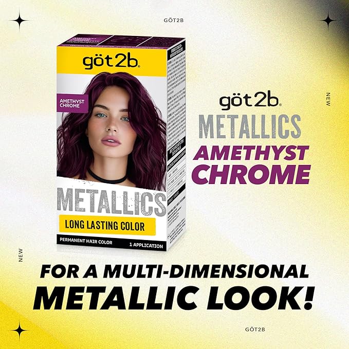 got2b Metallics Permanent Hair Dye, Amethyst Chrome M69, Hair Color for Women & Men, Formulated with Metallic-Shine Booster for Cool, Shimmering Tones, Lasts Up to 30 Washes, 1 Kit (Pack of 2)