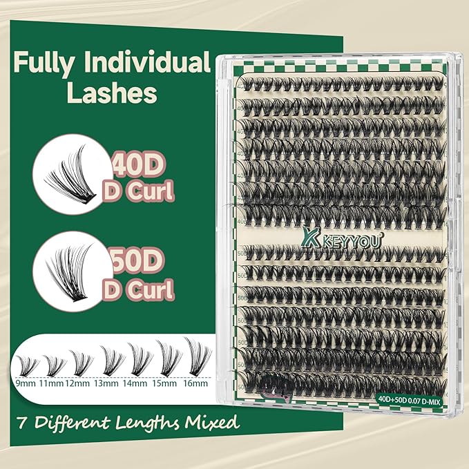 DIY Lash Extension Kit 280pcs Individual Lashes D Curl Eyelash Extension Kit 40D+50D 9-16Mix Natural Lash Clusters with Lash Bond and Seal and Lash Applicator for DIY at Home（KIT-40D50D-0.07D-9-16Mix）
