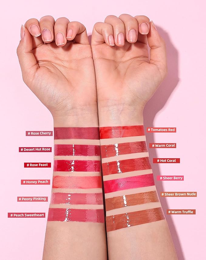 bayfree Tinted Lip Oil & Lip Stain Set, Korean Makeup, Smudge-Proof,Long-Wearing, 2-in-1 Cheek and Lip Tint with Moisturizing, High-Shine, Lightweight & Non-Sticky for Dry Lips, Cruelty-Free & Vegan