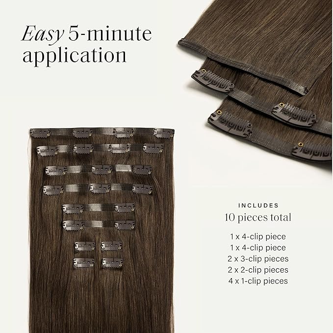 Luxy 100% Remy Human Hair - Seamless Clip-In Hair Extensions - Multi-Dimensional Color for Natural Blending, Adds Volume & Length 50 grams 12" Medium Natural Brown