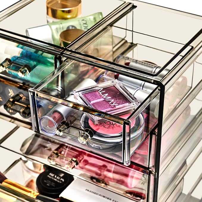 Sorbus Acrylic Makeup Organizer - Organization and Storage Case for Cosmetics Make Up & Jewelry - Big Clear Makeup Organizer for Vanity, Bathroom, College Dorm, Closet, Desk (3 Large, 4 Small Drawers)