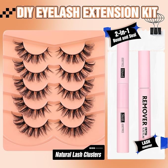 Lash Clusters Kit DIY Individual Eyelashes Extensions with Lash Bond and Seal Remover Natural Cluster Lashes Wispy Eyelashes Extension Kit by Eefofnn