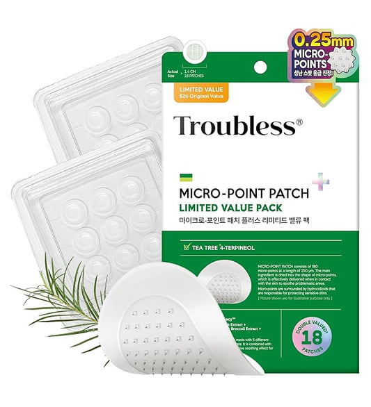 Troubless Micro-Point Patch Plus Limited Value Pack - Thin Hydrocolloid for Targeted Application w/ 180 Micro-Points - High-Absorption, Seamless Adhesion & Easy-Wear Zit Patches for Face (18 ea)