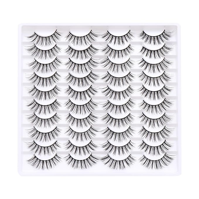 False Eyelashes 20 Pairs Wispy Lashes Faux Mink Lashes 14mm 3D Fluffy Cat Eye Lashes （style 20-057)