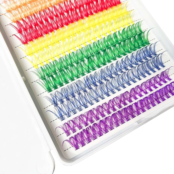 Colored Lash Clusters YASNAI DIY Colored Lash Extensions 320pcs Color Eyeash Extensions D Curl, 14/16mm Mix Lashes eye makeup, White Pink Orange Red Yellow Green Blue Purple