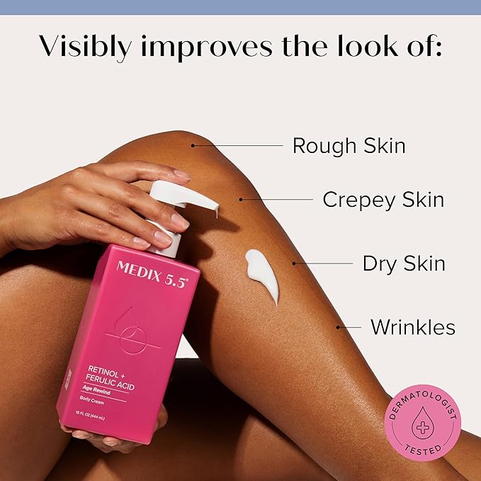 MEDIX Smooth & Firm 3PC Skin Care Set | Glycolic Acid Exfoliating Body Wash Gel + Firming Collagen Cream + Retinol Body Lotion Moisturizer Gift Box | Anti Aging Skin Care Products | Gifts For Women