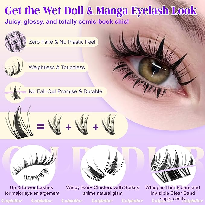 Eyelash Clusters Kit Fairy Lash Clusters Kit 5-18MM Manga Cluster Eyelash Extensions Spiky Lash Extension Kit Individual Lashes Clear Band Natural Eyelash Extension Kit by calphdiar