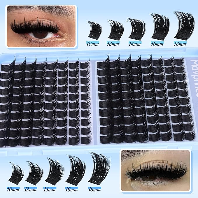 Volume Lash Clusters Fairy Cluster Eyelash Extensions Wider-Band Eyelash Clusters 2 Styles CC-Curly Individual Lash Spikes Wispy Mink Cluster Lashes Value Pack (160Pcs, 10-18mm)