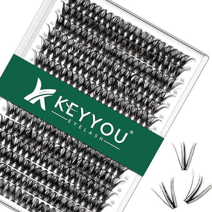 Lash Clusters 300pcs Individual Lashes 50D 0.07C Curl 16mm DIY Eyelash Extension KEYYOU Large Tray Volume Soft&Natural Cluster Lashes(50D-0.07C,16）
