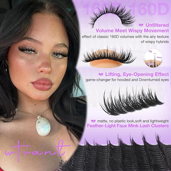 Lash Clusters Wispy Eyelash Clusters Manga Lashes Clusters with Spikes 160D Fluffy Individual Lashes 10-18mm Cluster Eyelash Extensions Volume False Eyelashes Cluster Reusable Lash
