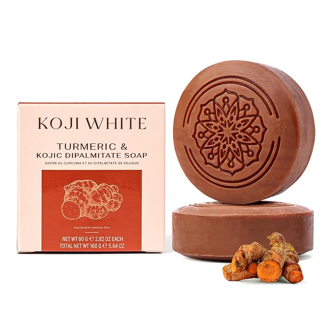 Koji White Turmeric & Kojic Acid Dipalmitate Soap - Unscented Bar Soap for Uneven Skin Tone With Shea Butter – For Face & Body, Vegan, Fragrance-Free, Sensitive Skin, 2.82 oz (2 Bars)