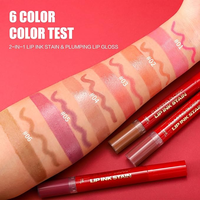 Purple Dual-Ended Liquid Watercolor Lip Liner & Hydrating Tinted Lip Oil, Highly Pigmented Long Lasting Lip marker pen, Smudge Proof Natural Finish, Precise Chisel Tip Marker 05#