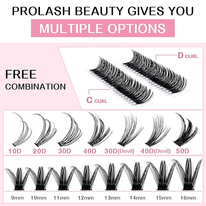280 Pcs Individual Lashes 50D-D-9-16mix Wispy Cluster Lashes That Look Like Eyelash Extensions DIY At Home