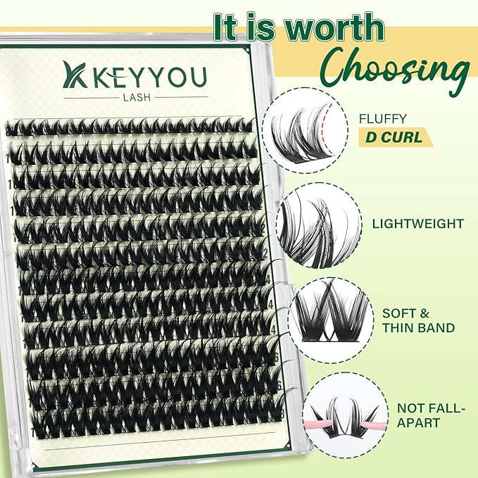 KEYYOULASH Lash Clusters Widespan Volume 120pcs Eyelash Clusters D Curl Lashes Clusters for Beginner DIY Thick Cluster Eyelash Extensions at Home(KY01-8-18MIX)