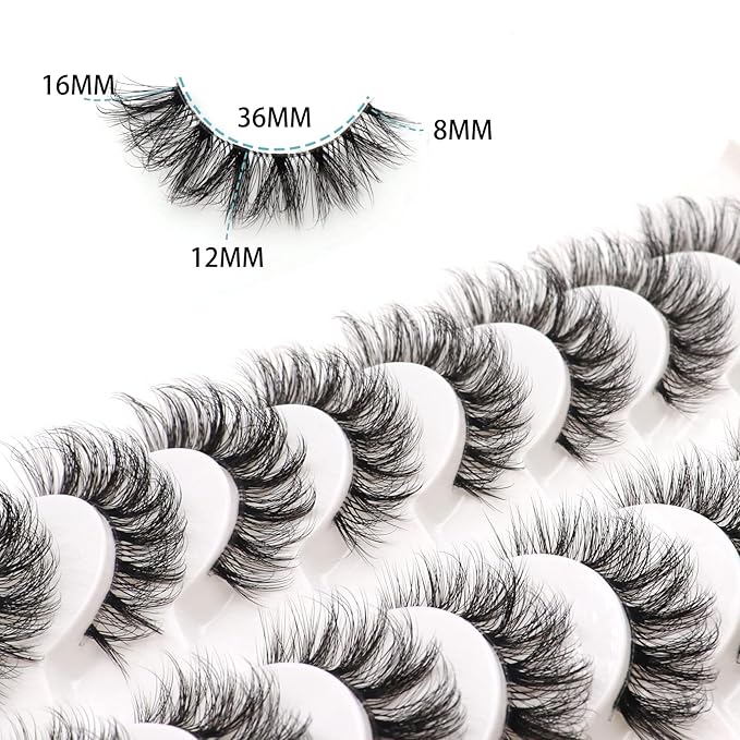 Veleasha Russian Strip Lashes with Clear Band Looks Like Eyelash Extensions D Curl Lash Strips 10 Pairs Pack (DT11)