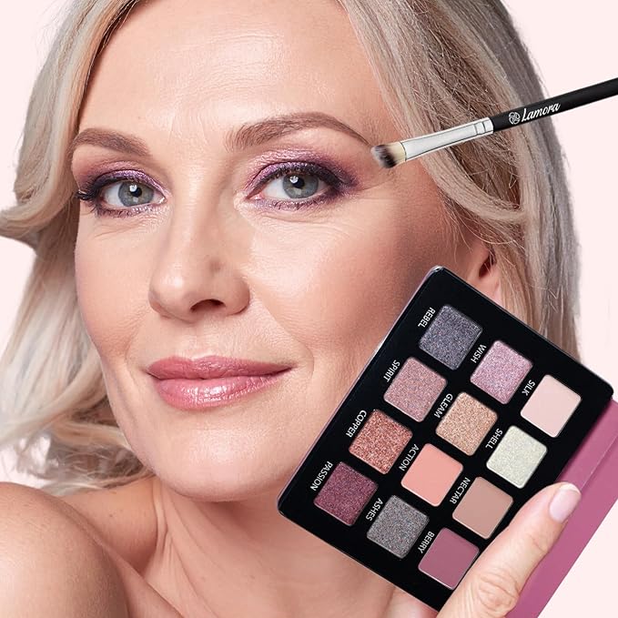 Lamora Pink Eyeshadow Palette - 12 Soft Mauve Rose Shadows, Multi-Use Eye Makeup Palette with Matte & Shimmer Finishes, Ultra-Blendable Everyday Neutrals, Long-lasting Wear, Travel Makeup with Mirror