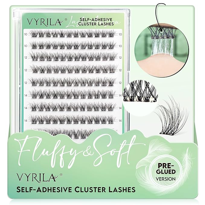 Self-Adhesive Lash Cluster, Pre-Glued Clusters, Pop-On Faux Eyelashes, 3D Thin Band D Curl Natural Look Lahses, Easy to Apply, Reusable 0.05mm Eyelash Extensions (Green Hush-D-0.05-10-16mix)