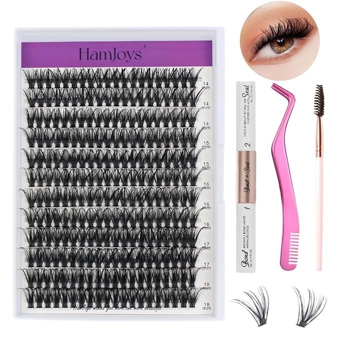 Lash Extension Kit DIY 240pcs Lash Clusters Eyelash Extension Kit, 14-18mm 50D Individual Lashes Kit with Lash Bond and Seal, Lash Tweezers for Self Use (50D, 0.07D, 14-18mm, Kit)