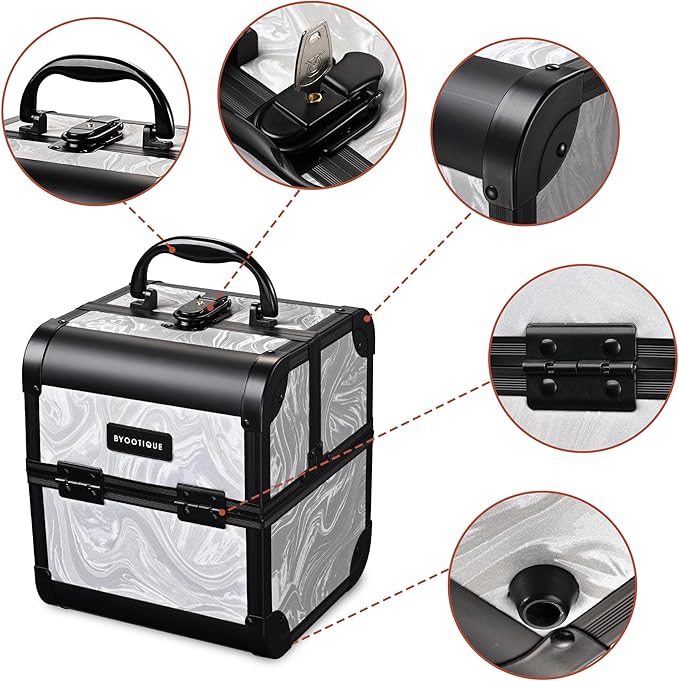 BYOOTIQUE Makeup Train Case with Portable Cube Case Cosmetic Organizer Graystone