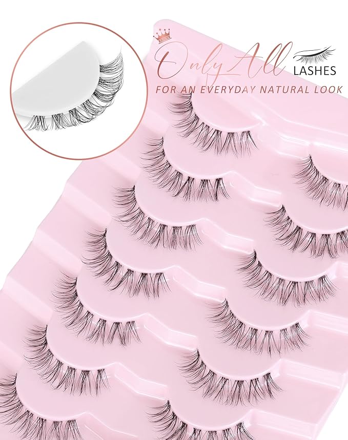 Onlyall Natural False Eyelashes Clear Band Lashes Fake Lashes Wispy Eyelashes Natural Look Fake Eyelashes Wispy Eye Lashes 13mm Lashes H10