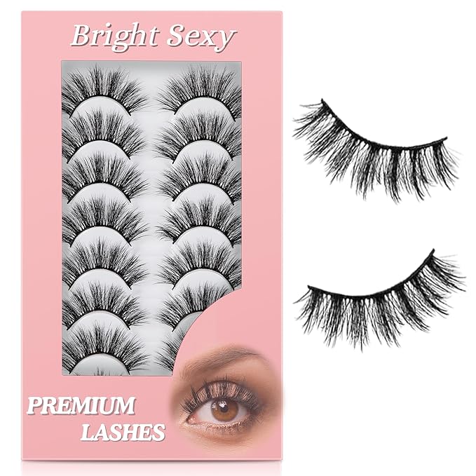 False Eyelashes Manga Anime Lashes Wispy Volume Fake Lashes Invisible Band for Cosplay 8 Pairs Faux Mink Natural Look Spiky Eyelash Strips 17MM (Bright Sexy)