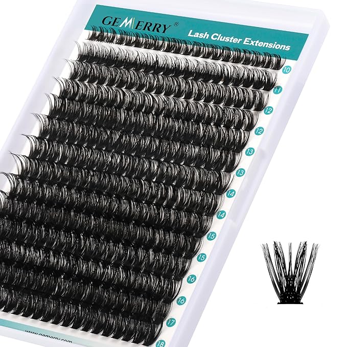 GEMERRY Lash Clusters 280pcs 60D DIY Eyelash Extension D Curl Individual Lash Cluster Natural Eyelash Extension Mixed Tray Reusable Handmade Home Application (60D-0.07D-10-18MIX)