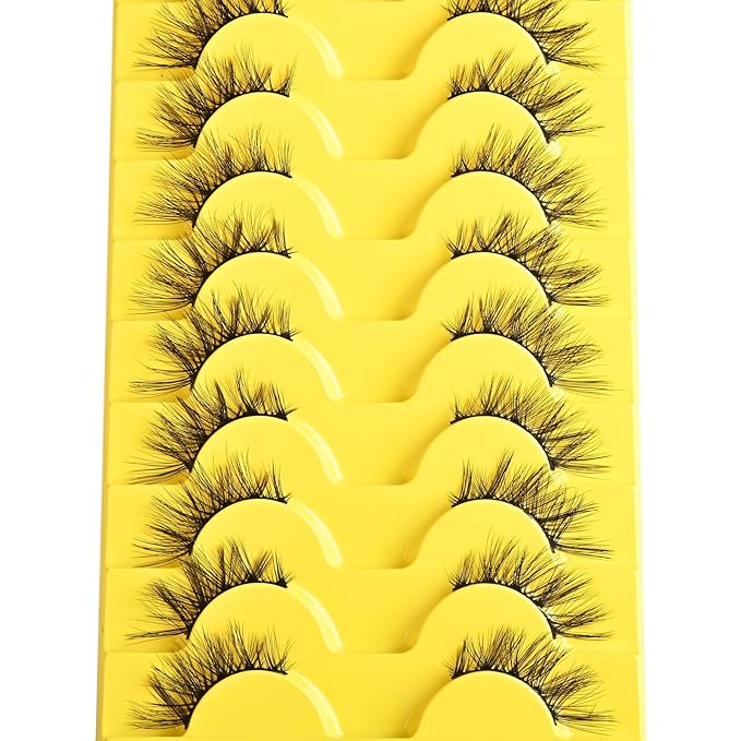 Half Lashes Natural Half Eyelashes Short Wispy Half Lashes Cat Eye 3D Curl Lash 10 Pairs Fake Cateye Eyelash Reusable False Eyelashes Natural Cluster Strip Lashes