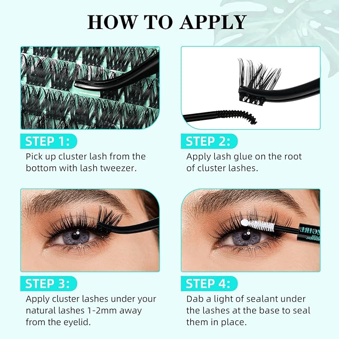 Lash Clusters Kit 168pcs Lash Extension Kit Cluster Lashes Natural Look with Lash Bond and Seal Waterproof, Lash Tweezer with Wet Look Ultra-Thin Band Lashes(Geranium-Kit,D-10-18mm)