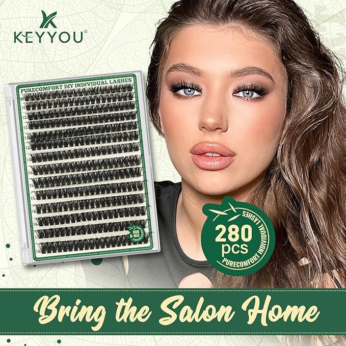 Lash Clusters 280Pcs Eyelash Clusters KEYYOU 80D 0.05D Curl 9-18MIX Clusters Lashes Super Soft Cluster DIY Eyelash Extension at Home(80D-0.05D,9-18MIX)
