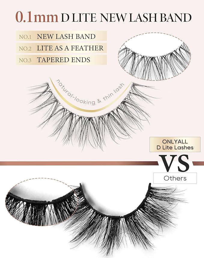 Onlyall Natural False Eyelashes Wispy Clear Band Fake Lashes H86