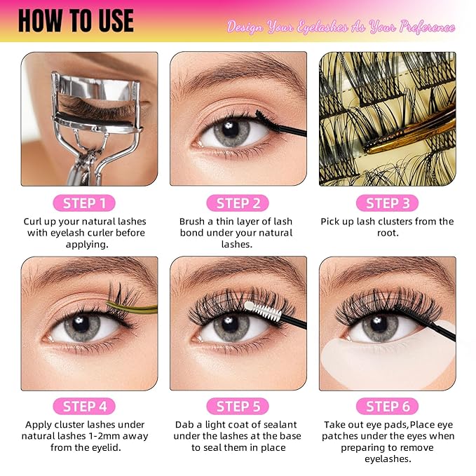 Lash Clusters Kit Individual Eyelash Extension Kit with 72 Pcs Cluster Lashes Bond and Seal Lash Remover Applicator and Complete Tools for DIY Fake Eyelashes Extension at Home (Baby Kit-D-Mix10-16mm)