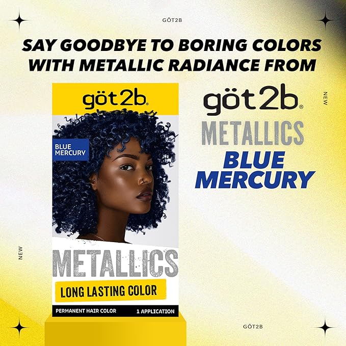 got2b Metallics Permanent Hair Dye, Blue Mercury M67, Hair Color for Women & Men, Formulated with Metallic-Shine Booster for Cool, Shimmering Tones, Lasts Up to 30 Washes, 1 Kit
