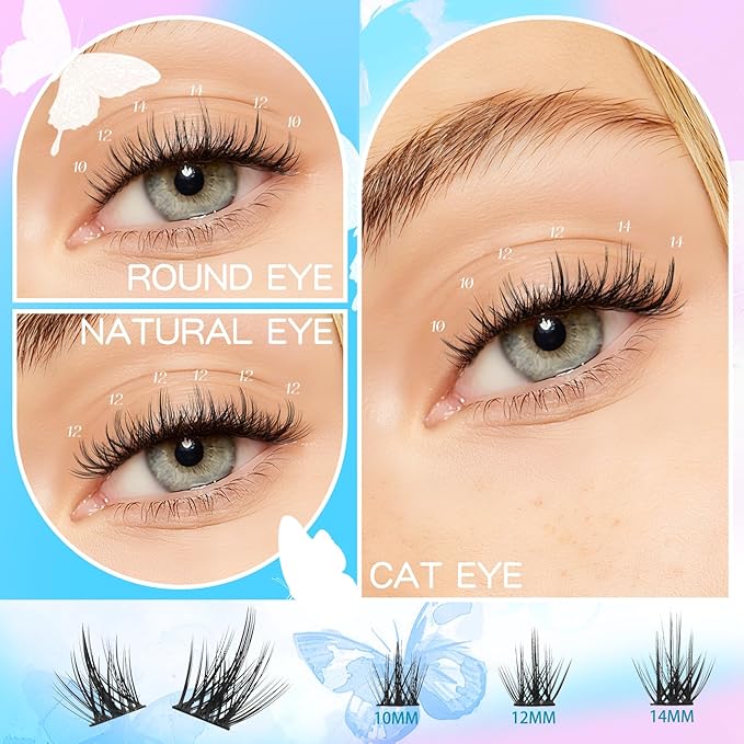 Manga Lash Clusters with Thin Band Spike Eyelash Clusters 10-14mm C Curl Soft Lashes Cluster Wispy Individual Lashes Cluster DIY Look Like Eyelash Extension (Mangaprick)