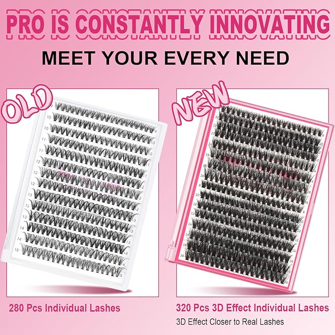 Lash CIusters 320Pcs Individual Lashes 3D Wispy Cluster Lashes Natural Look Eyelash Clusters Faux Mink Wispy Lashes 40D+50D-C Mixed DIY Lash Extension (3D Wispy-40D+50D-C,8-16mix)