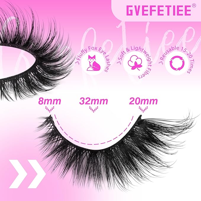 Fluffy Cat Eye Lashes - Faux Mink Wispy Strip Lashes, Black