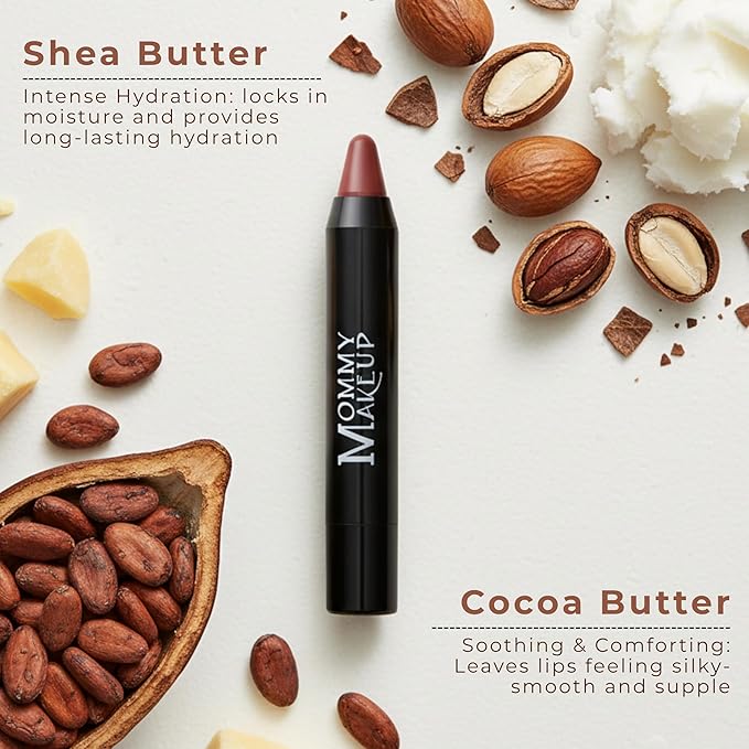 Mommy Makeup Triple Sticks Lipstick, Cream Blush & Teatment All-In-One with Shea & Cocoa Butter - Soft & Creamy Moisturizing Lip Crayon For Lips & Cheeks (Tess)